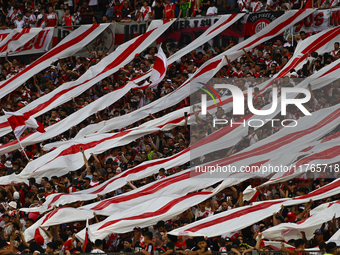 Fans of River Plate show their support for their team before a Liga Profesional 2024 match against Barracas Central at the Estadio Antonio V...