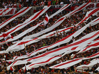 Fans of River Plate show their support for their team before a Liga Profesional 2024 match against Barracas Central at the Estadio Antonio V...