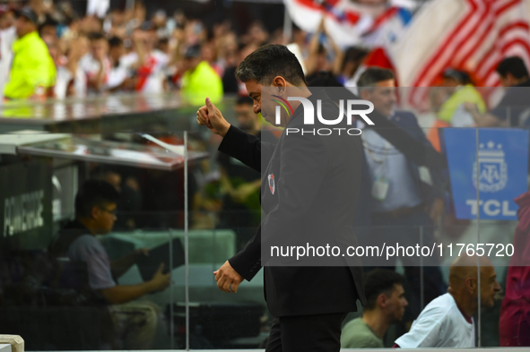 Marcelo Gallardo, coach of River Plate, greets the fans during a Liga Profesional 2024 match between River Plate and Barracas Central at Est...