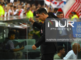 Marcelo Gallardo, coach of River Plate, greets the fans during a Liga Profesional 2024 match between River Plate and Barracas Central at Est...