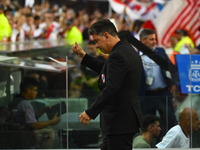 Marcelo Gallardo, coach of River Plate, greets the fans during a Liga Profesional 2024 match between River Plate and Barracas Central at Est...