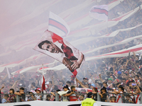 Fans of River Plate show their support for their team before a Liga Profesional 2024 match against Barracas Central at the Estadio Antonio V...