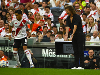 Ruben Insua, coach of Barracas Central, gives instructions to his team players during a Liga Profesional 2024 match between River Plate and...