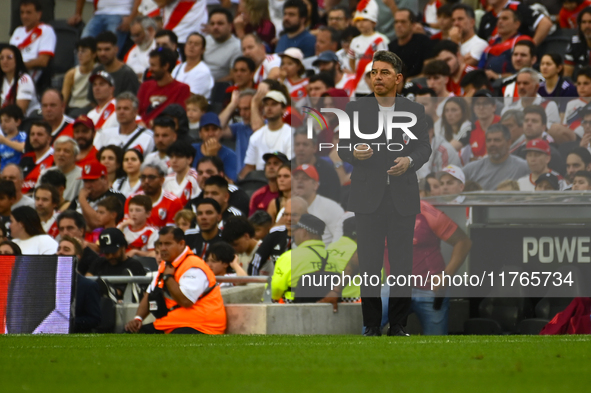 Marcelo Gallardo, coach of River Plate, gives instructions to his team players during a Liga Profesional 2024 match between River Plate and...