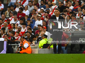 Marcelo Gallardo, coach of River Plate, gives instructions to his team players during a Liga Profesional 2024 match between River Plate and...