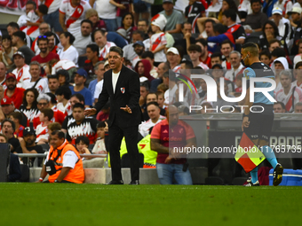 Marcelo Gallardo, coach of River Plate, gives instructions to his team players during a Liga Profesional 2024 match between River Plate and...