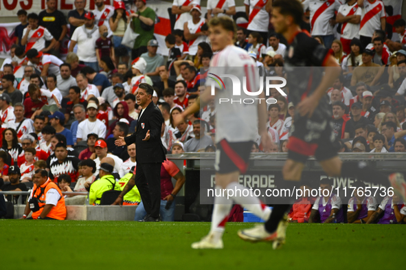 Marcelo Gallardo, coach of River Plate, gives instructions to his team players during a Liga Profesional 2024 match between River Plate and...