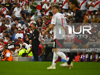 Marcelo Gallardo, coach of River Plate, gives instructions to his team players during a Liga Profesional 2024 match between River Plate and...