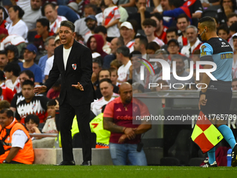 Marcelo Gallardo, coach of River Plate, gives instructions to his team players during a Liga Profesional 2024 match between River Plate and...