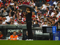 Ruben Insua, coach of Barracas Central, gives instructions to his team players during a Liga Profesional 2024 match between River Plate and...