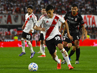 Pablo Solari of River Plate controls the ball during a Liga Profesional 2024 match between River Plate and Barracas Central at Estadio Anton...