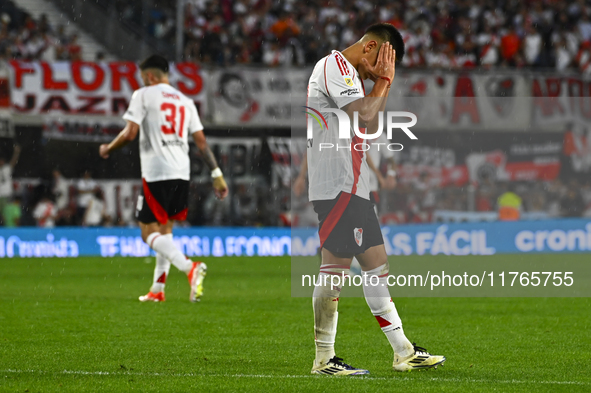 Claudio Echeverry of River Plate reacts during a Liga Profesional 2024 match between River Plate and Barracas Central at Estadio Antonio V....