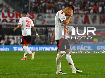 Claudio Echeverry of River Plate reacts during a Liga Profesional 2024 match between River Plate and Barracas Central at Estadio Antonio V....