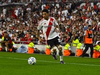 Milton Casco of River Plate controls the ball during a Liga Profesional 2024 match between River Plate and Barracas Central at Estadio Anton...