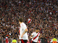 Fans of River Plate show their support for their team during a Liga Profesional 2024 match against Barracas Central at the Estadio Antonio V...