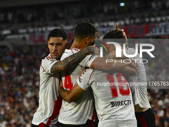 Rodrigo Villagra of River Plate celebrates after scoring the team's first goal during a Liga Profesional 2024 match between River Plate and...