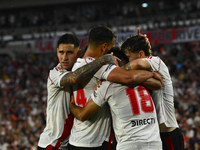 Rodrigo Villagra of River Plate celebrates after scoring the team's first goal during a Liga Profesional 2024 match between River Plate and...