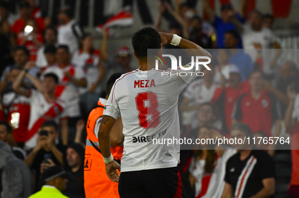 Maxi Meza of River Plate celebrates after scoring the team's first goal during a Liga Profesional 2024 match between River Plate and Barraca...