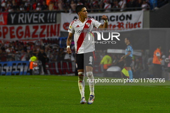 Maxi Meza of River Plate celebrates after scoring the team's first goal during a Liga Profesional 2024 match between River Plate and Barraca...