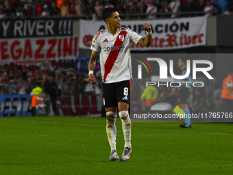 Maxi Meza of River Plate celebrates after scoring the team's first goal during a Liga Profesional 2024 match between River Plate and Barraca...