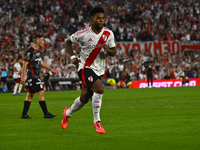 Miguel Borja of River Plate celebrates after scoring the team's second goal during a Liga Profesional 2024 match between River Plate and Bar...