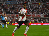 Miguel Borja of River Plate celebrates after scoring the team's second goal during a Liga Profesional 2024 match between River Plate and Bar...