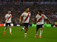 Paulo Diaz of River Plate celebrates after scoring the team's third goal during a Liga Profesional 2024 match between River Plate and Barrac...