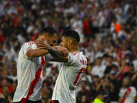 Paulo Diaz of River Plate celebrates after scoring the team's third goal during a Liga Profesional 2024 match between River Plate and Barrac...