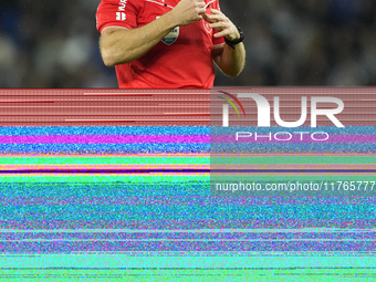 Referee Guillermo Cuadra Fernandez during the LaLiga match between Real Sociedad and FC Barcelona at Reale Arena on November 10, 2024 in San...