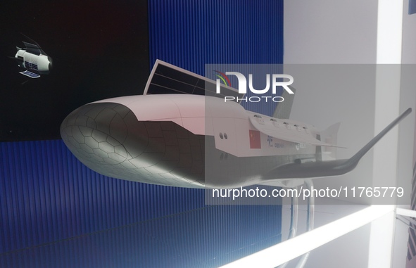 A model of China's cargo space shuttle ''HL 1'' is on display at Zhuhai Air Show Center in Zhuhai, Guangdong province, China, on November 10...