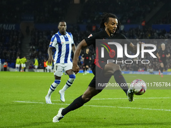 Jules Kounde centre-back of Barcelona and France controls the ball during the LaLiga match between Real Sociedad and FC Barcelona at Reale A...