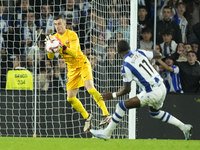 Inaki Pena goalkeeper of Barcelona and Spain makes a save during the LaLiga match between Real Sociedad and FC Barcelona at Reale Arena on N...