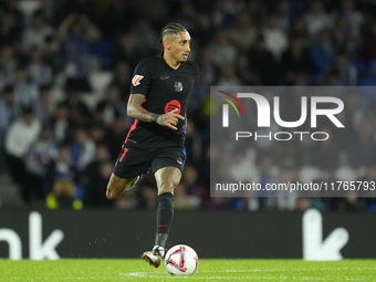 Raphinha right winger of Barcelona and Brazil during the LaLiga match between Real Sociedad and FC Barcelona at Reale Arena on November 10,...