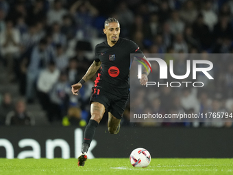 Raphinha right winger of Barcelona and Brazil during the LaLiga match between Real Sociedad and FC Barcelona at Reale Arena on November 10,...