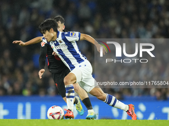 Takefusa Kubo right winger of Real Sociedad and Japan during the LaLiga match between Real Sociedad and FC Barcelona at Reale Arena on Novem...