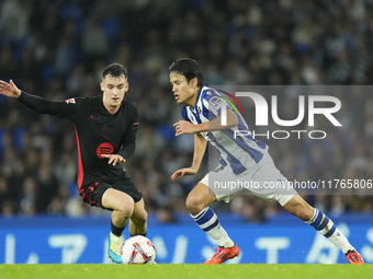 Takefusa Kubo right winger of Real Sociedad and Japan during the LaLiga match between Real Sociedad and FC Barcelona at Reale Arena on Novem...