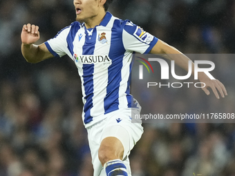 Takefusa Kubo right winger of Real Sociedad and Japan during the LaLiga match between Real Sociedad and FC Barcelona at Reale Arena on Novem...