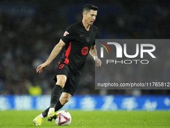 Robert Lewandowski centre-forward of Barcelona and Poland during the LaLiga match between Real Sociedad and FC Barcelona at Reale Arena on N...