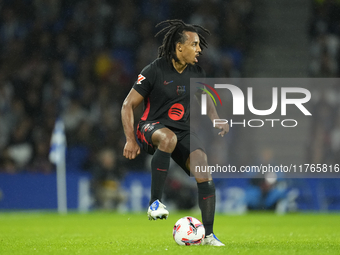 Jules Kounde centre-back of Barcelona and France during the LaLiga match between Real Sociedad and FC Barcelona at Reale Arena on November 1...