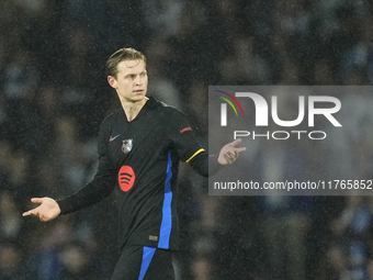 Frenkie de Jong central midfield of Barcelona and Netherlands reacts during the LaLiga match between Real Sociedad and FC Barcelona at Reale...