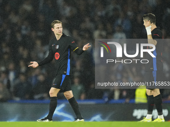 Frenkie de Jong central midfield of Barcelona and Netherlands reacts after Real Sociedad goal during the LaLiga match between Real Sociedad...