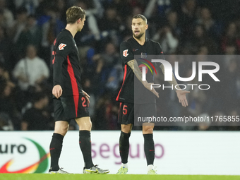 Inigo Martinez centre-back of Barcelona and Spain after Real Sociedad goal during the LaLiga match between Real Sociedad and FC Barcelona at...