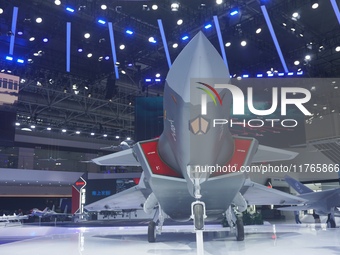 A model of the J-20S two-seat stealth fighter jet is pictured at the Zhuhai Air Show Center in Zhuhai, China, on November 10, 2024. (