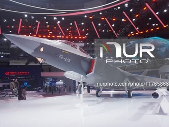 A model of the J-20S two-seat stealth fighter jet is pictured at the Zhuhai Air Show Center in Zhuhai, China, on November 10, 2024. (