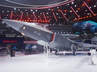 A model of the J-20S two-seat stealth fighter jet is pictured at the Zhuhai Air Show Center in Zhuhai, China, on November 10, 2024. (