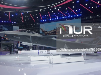 A model of the J-20S two-seat stealth fighter jet is pictured at the Zhuhai Air Show Center in Zhuhai, China, on November 10, 2024. (