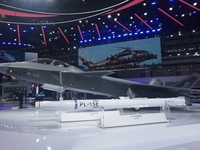 A model of the J-20S two-seat stealth fighter jet is pictured at the Zhuhai Air Show Center in Zhuhai, China, on November 10, 2024. (