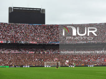 Fans of River Plate attend the match between River Plate and Barracas Central at Estadio Mas Monumental, on November 9. (