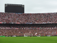 Fans of River Plate attend the match between River Plate and Barracas Central at Estadio Mas Monumental, on November 9. (