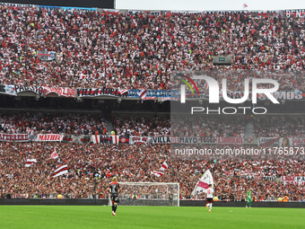 Fans of River Plate attend the match between River Plate and Barracas Central at Estadio Mas Monumental, on November 9. (